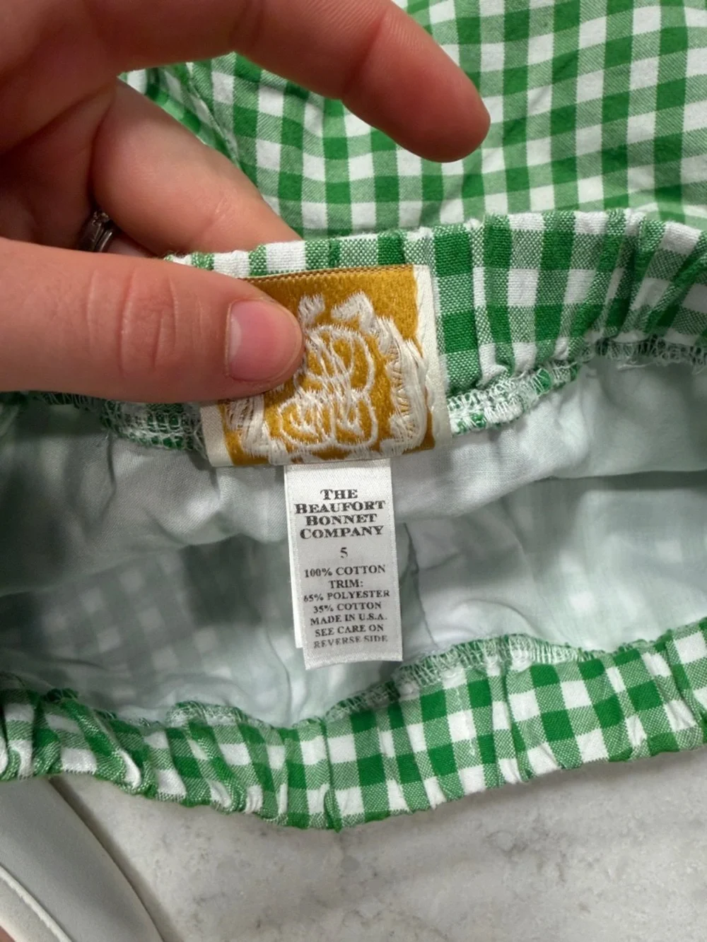 The Beaufort Bonnet Company Green and White Gingham Elastic-Waist Kids Shorts